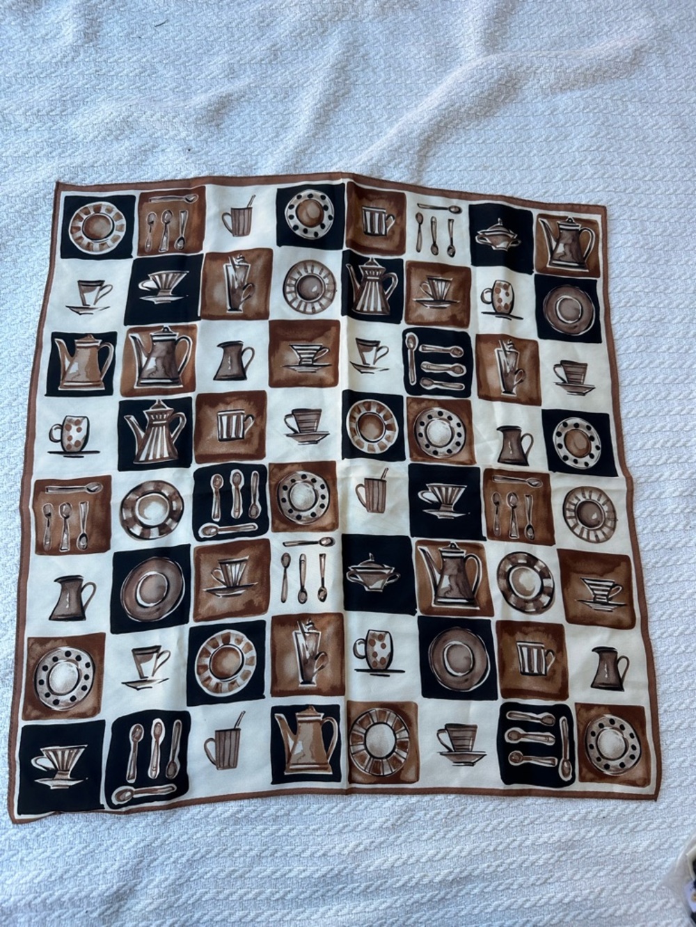 Vintage Talbots Brown and Black coffee/ cafe silk scarf